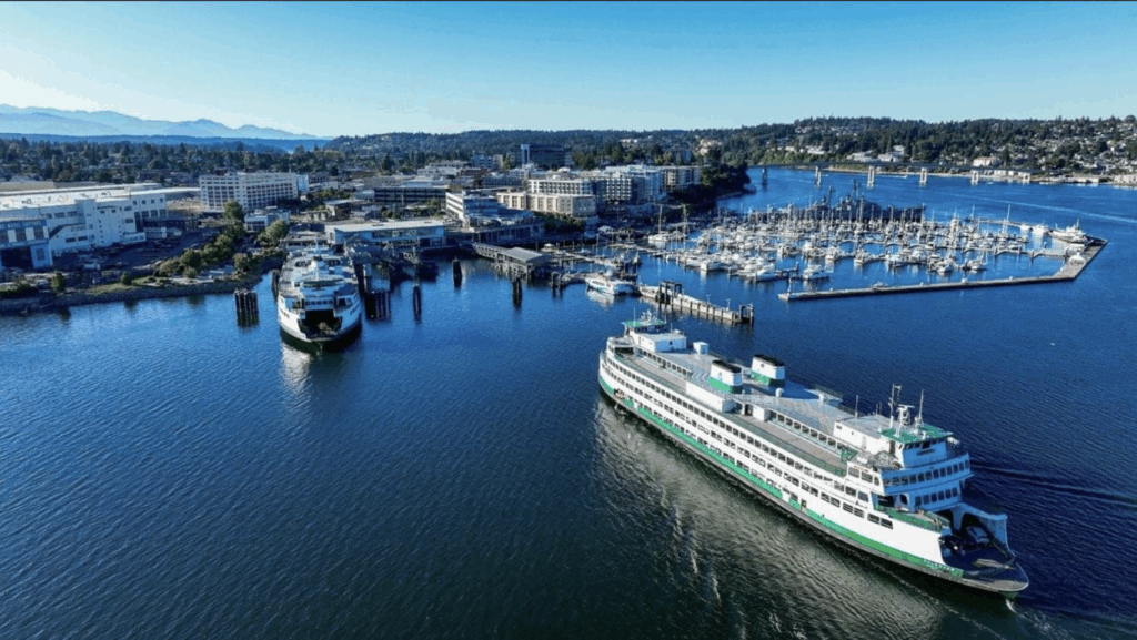 Bremerton Ferry Terminal with ferries and marina